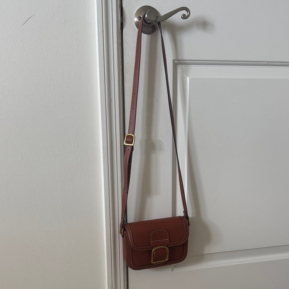 Mango Cognac Buckle Flap Crossbody Bag Adjustable Faux Leather NWOT